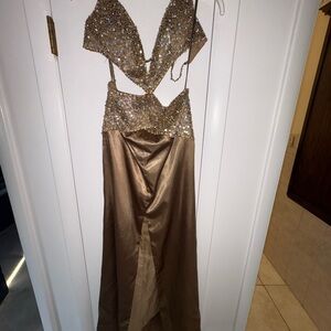 Night Moves Prom Collection Gold Sequin Cutout Gown